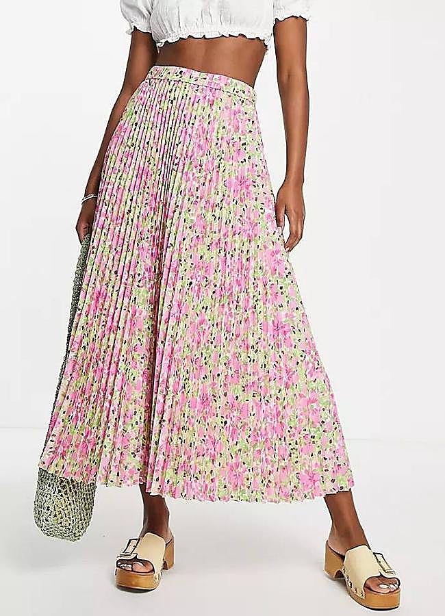 Imagen - Falda midi con estampado floral rosa