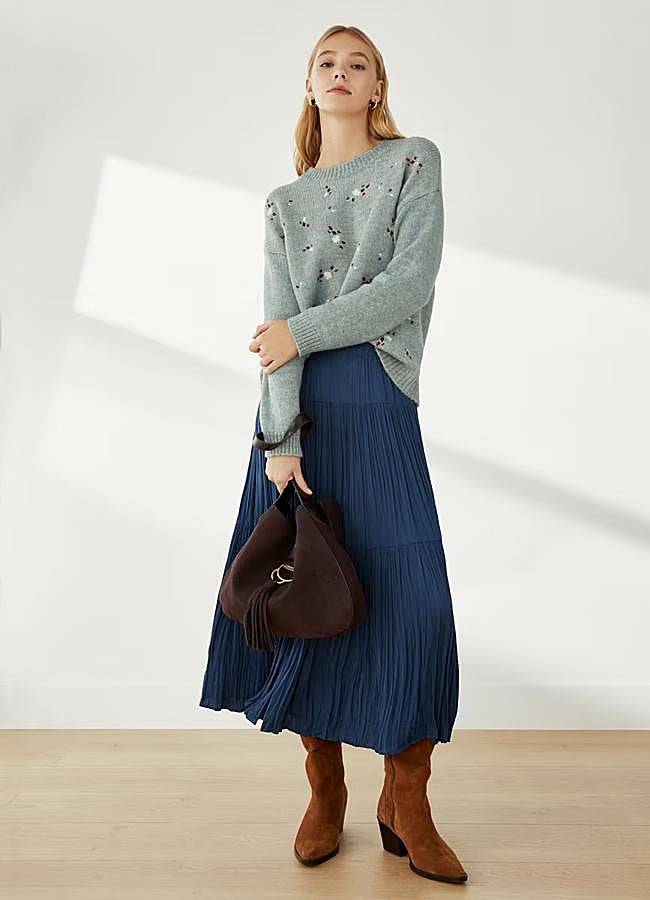 Imagen - Falda azul marino de tablas de Southern Cotton, 49,99 euros.