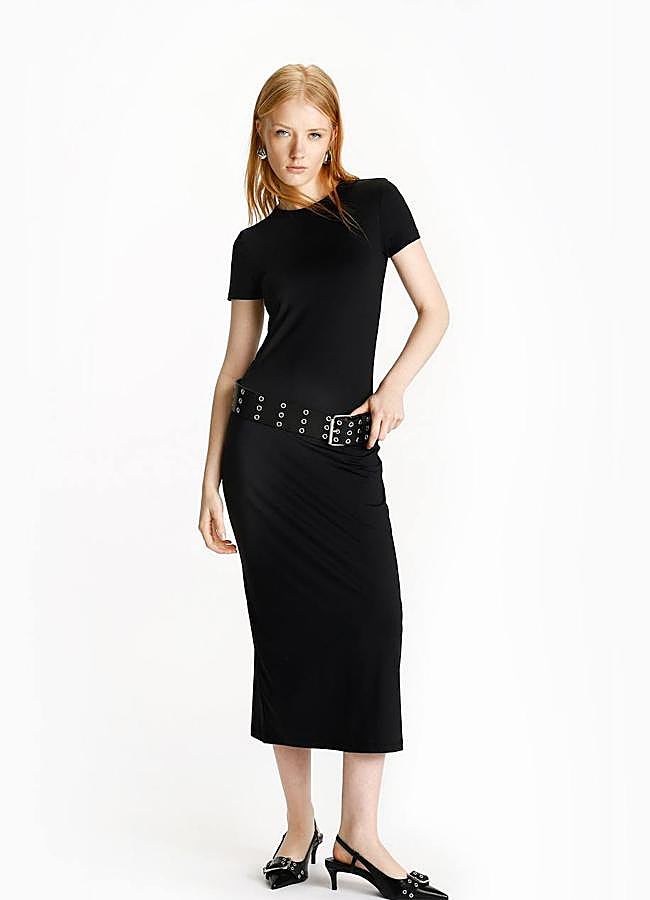Imagen - Vestido midi negro en tejido elástico