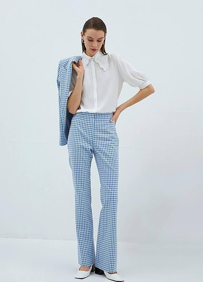 Imagen - Pantalón de vichy flare en azul bebé