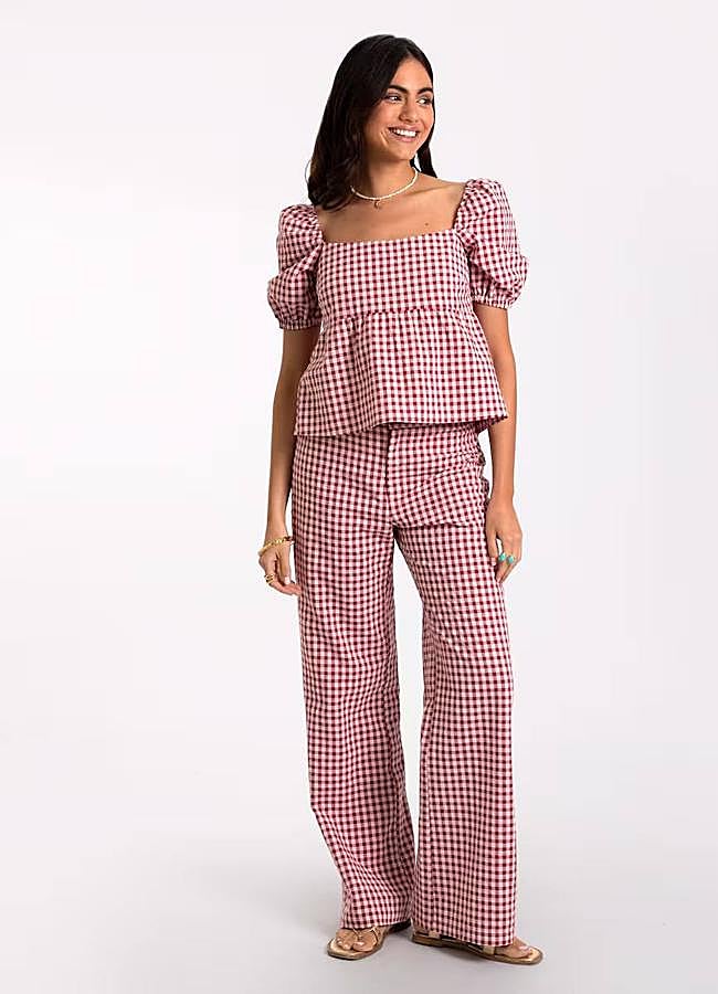 Imagen - Pantalón de vichy rojo wide leg