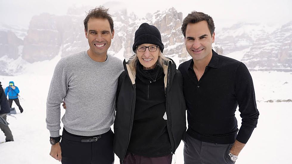 Annie Leibovitz junto a Rafa Nadal y Roger Federer.