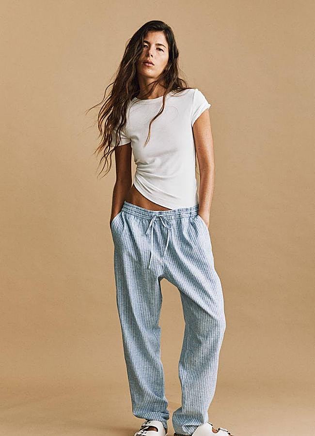Imagen - Pantalón de lino ancho con estampado de rayas