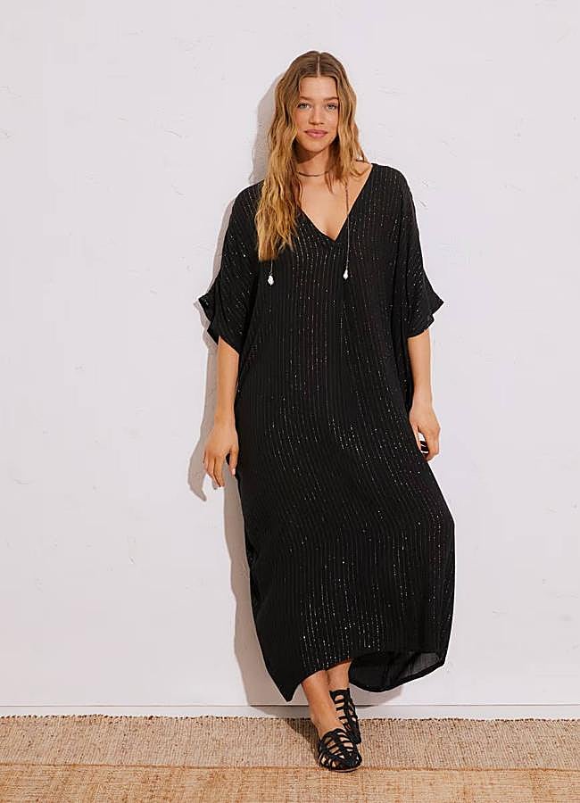 Imagen - Caftán negro con hilo metalizado brillante