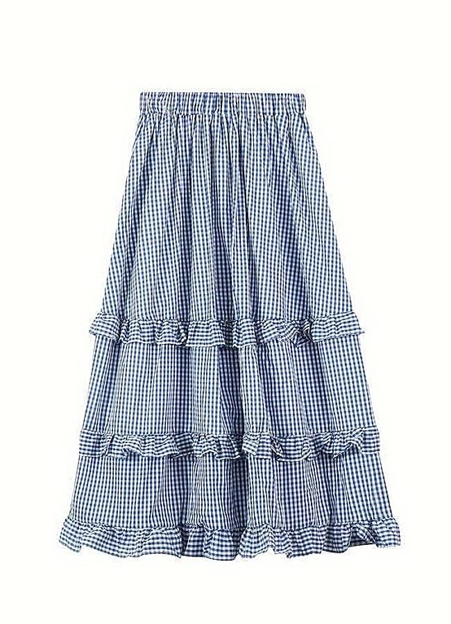 Imagen - Falda larga con estampado de vichy azul