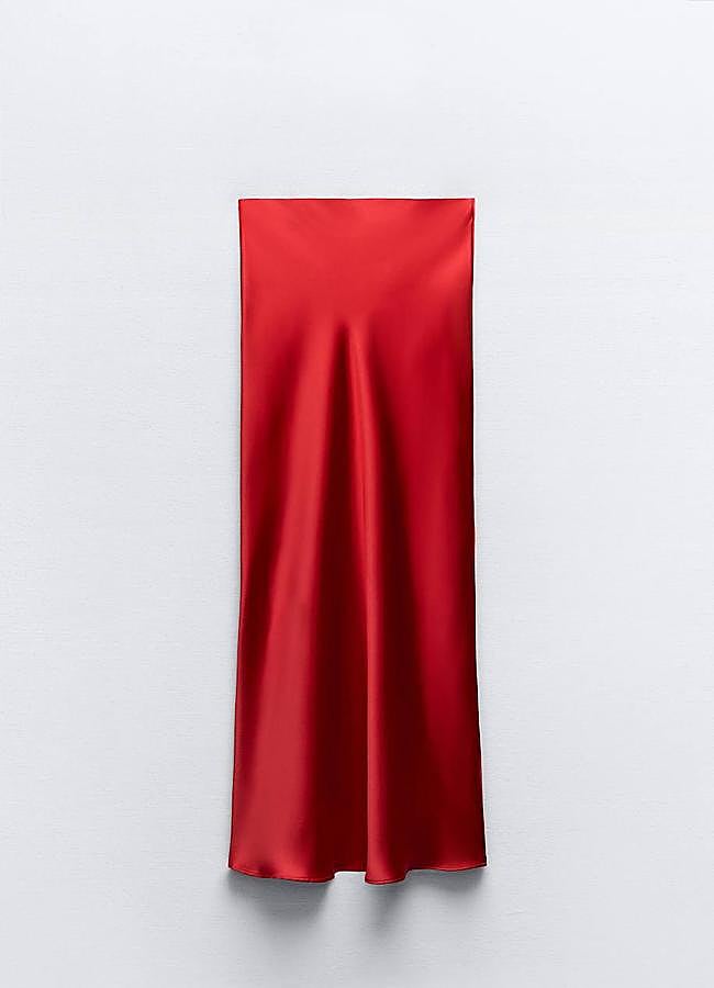Imagen - Falda roja larga en tejido satinado