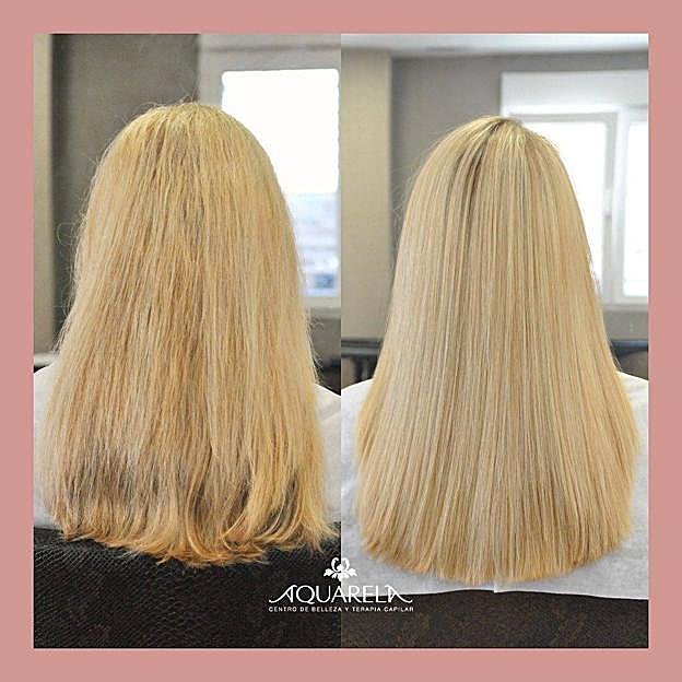 Antes y después del alisado brasileño en cabello estropeado