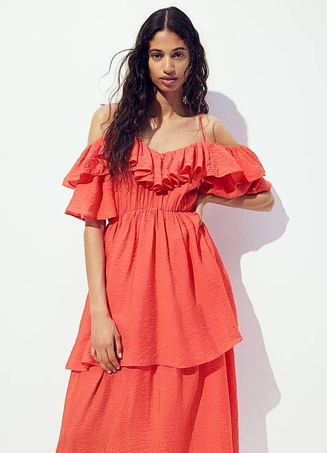 Imagen - Vestido de volantes amplio en tono coral