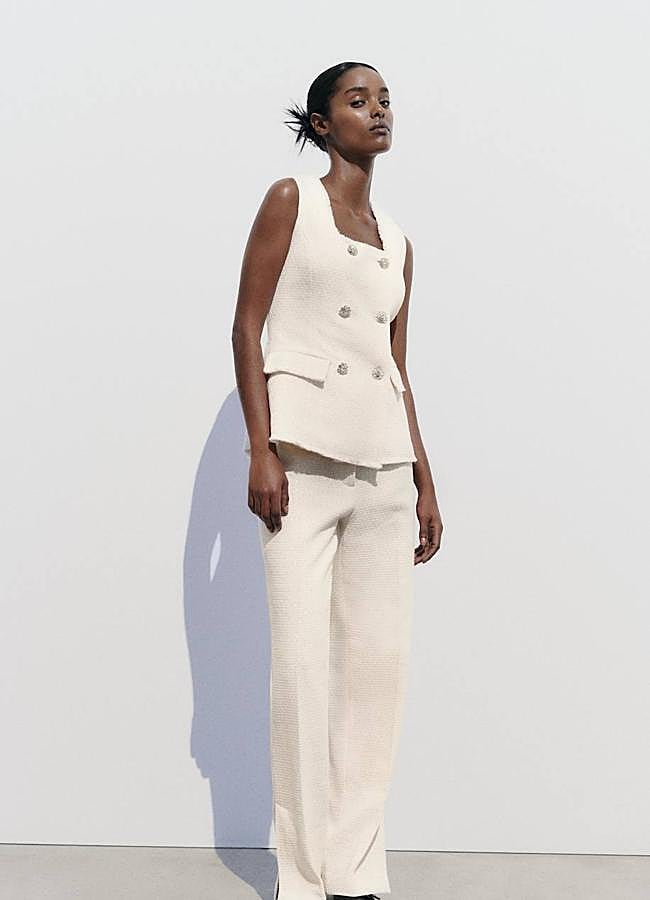 Imagen - Traje de tweed con chaleco y pantalón color blanco