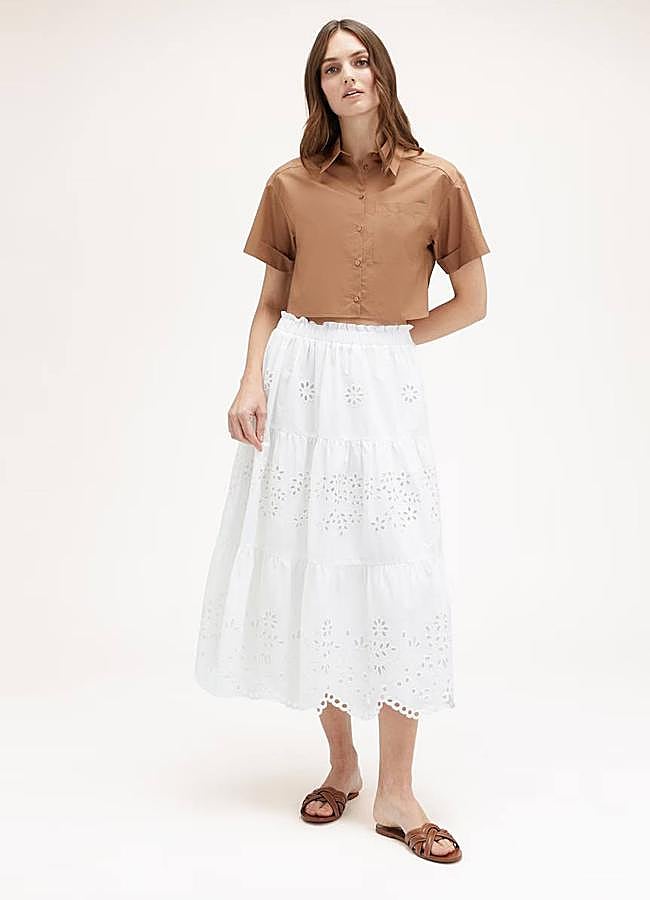 Imagen - Falda midi con bordado inglés color blanco