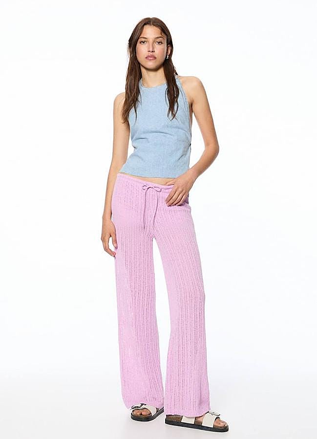 Imagen - Pantalones de punto suave color rosa