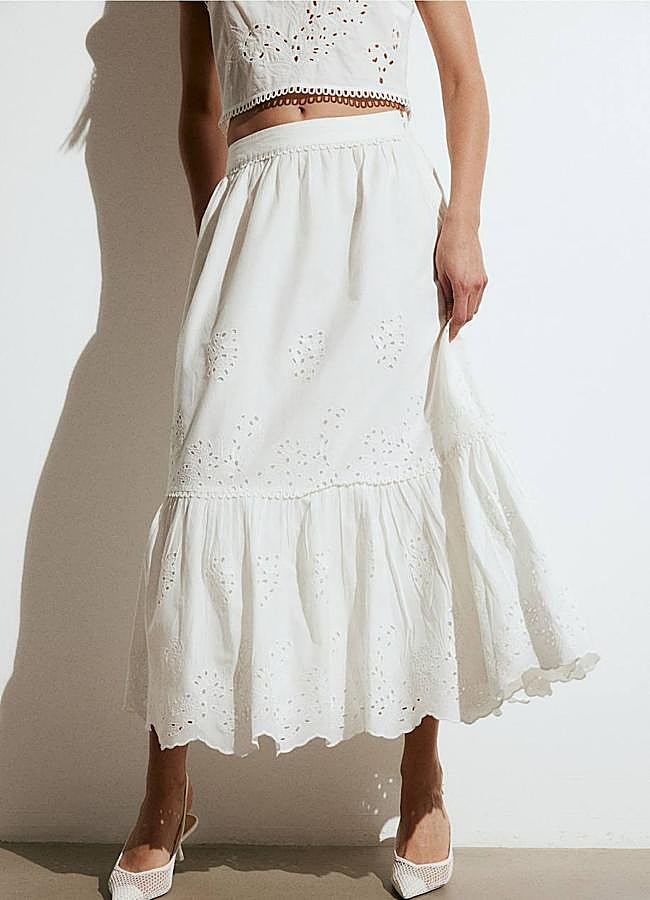 Imagen - Falda midi bordada en color blanco