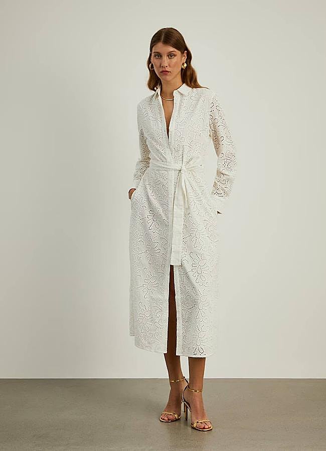Imagen - Vestido con bordado inglés blanco estilo camisero
