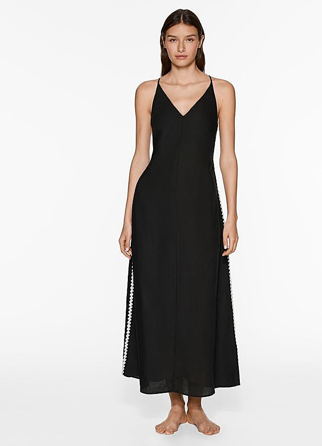 Imagen - Vestido largo tirantes con lino bordado lateral de Oysho (29,99€)