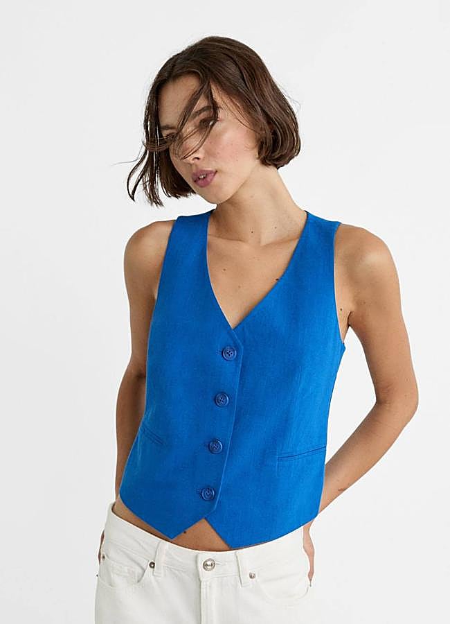 Imagen - Chaleco de lino de vestir color azul