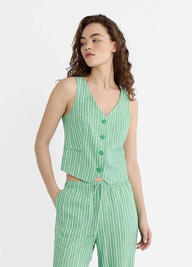 Imagen - Chaleco de lino con estampado de rayas