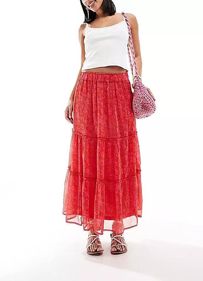 Imagen - Falda roja con estampado de flores