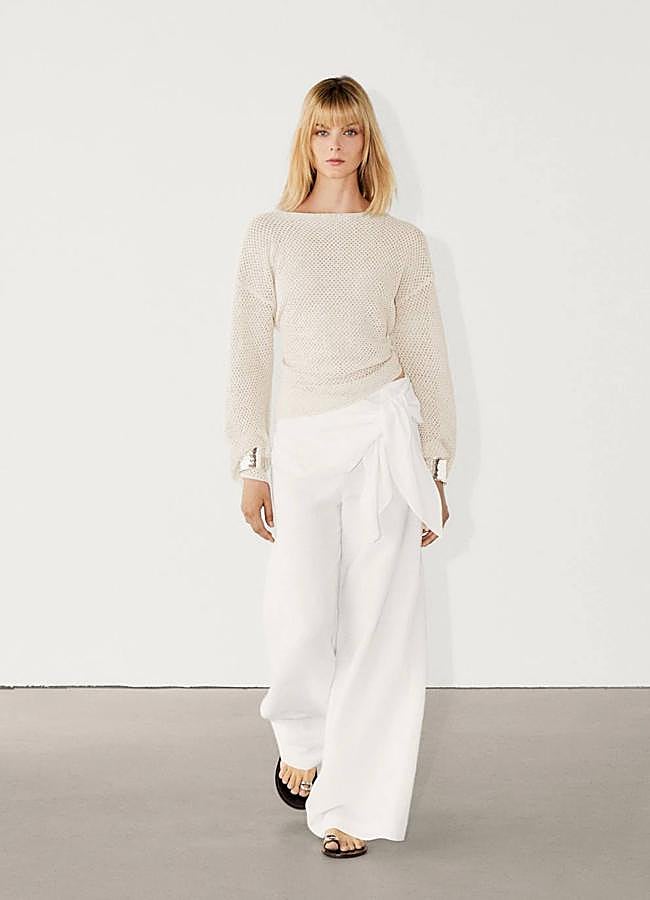 Imagen - Pantalón largo de lino blanco estilo pareo