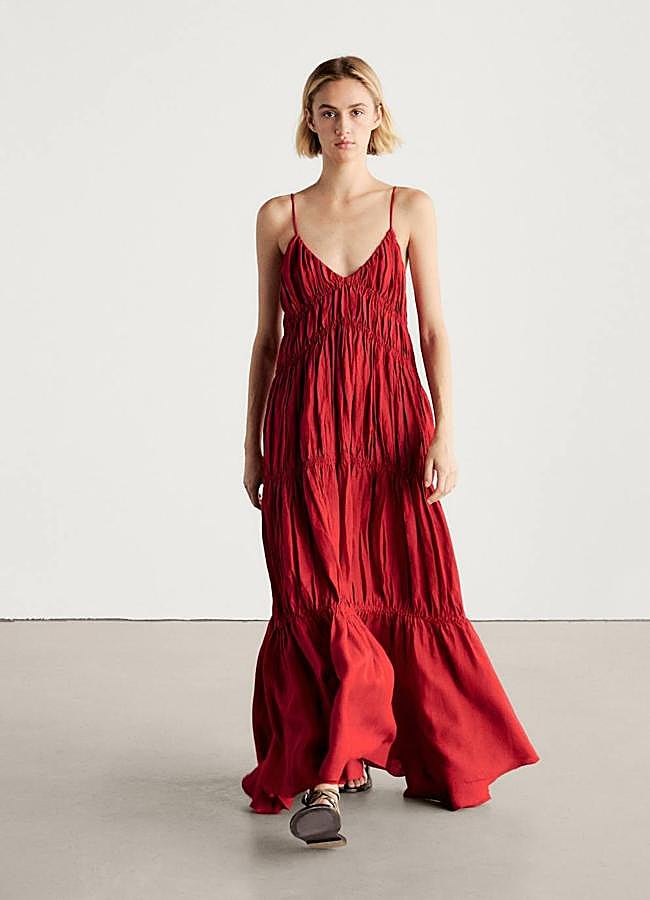 Imagen - Vestido largo de lino rojo