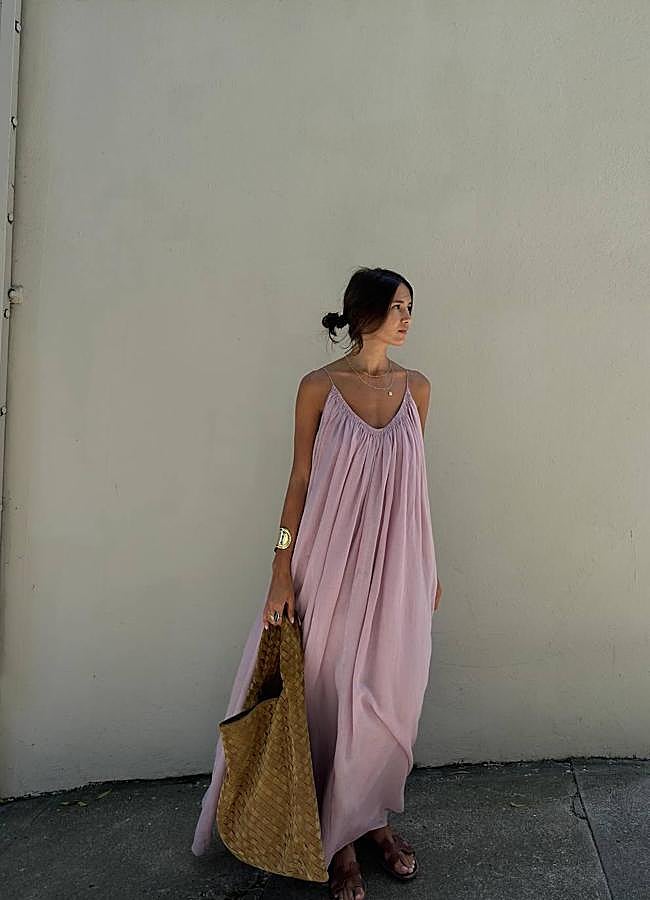 Imagen - Vestido largo de ramio color rosa de Massimo Dutti/@LISONSEB