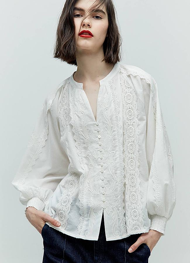 Imagen - Blusa ancha blanca bordada