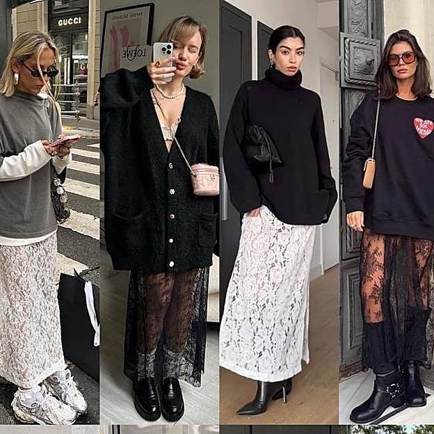 Looks de influencers con tendencia de falda de encaje