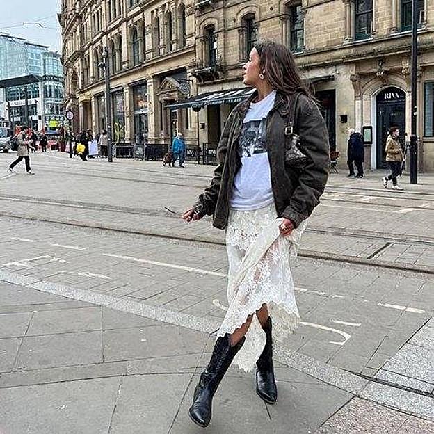 Imagen principal - Looks de influencers con falda de encaje