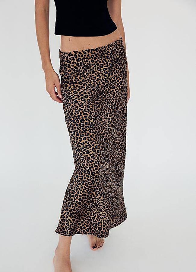 Imagen - Falda midi satinada con estampado de leopardo