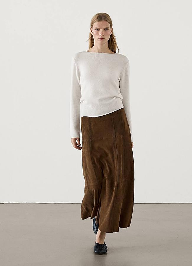 Imagen - Falda midi de piel de ante