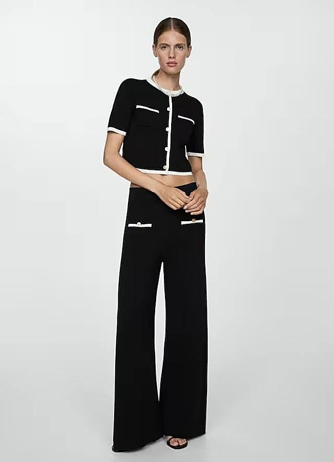 Imagen - Conjunto de punto bicolor con cárdigan y pantalón