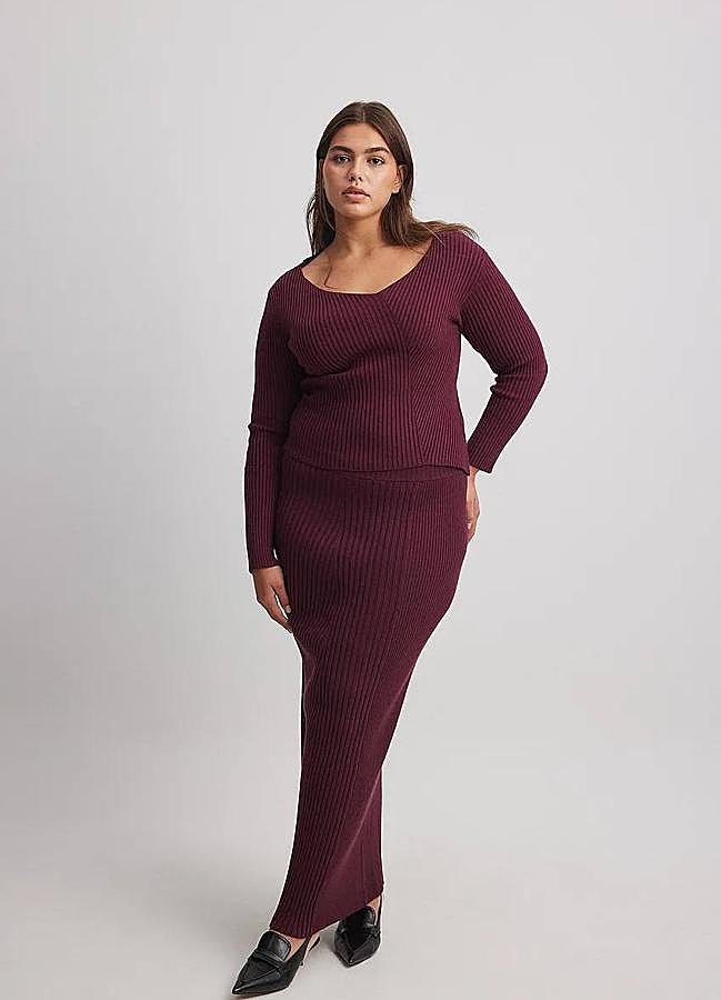 Imagen - Conjunto de punto canalé burdeos