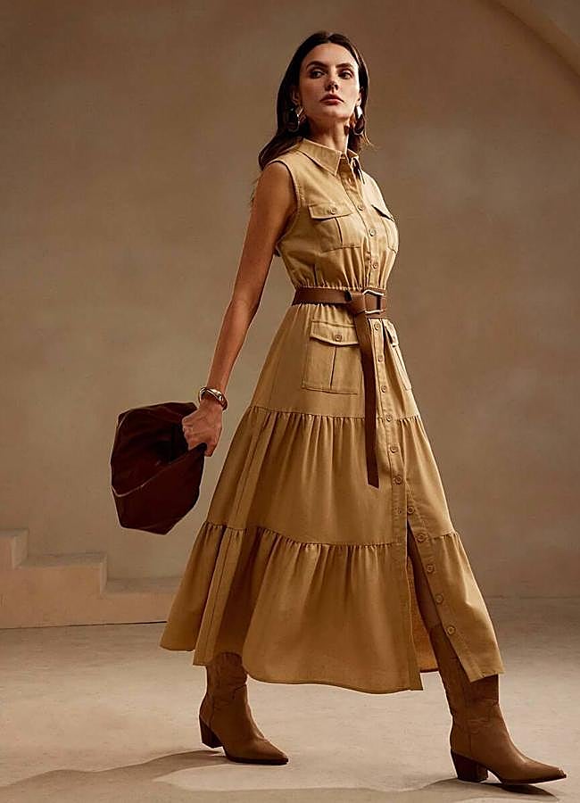 Imagen - Vestido gabardina largo con vuelo