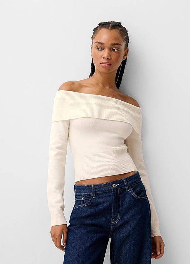 Imagen - Camiseta con escote bardot suave adornada con rib