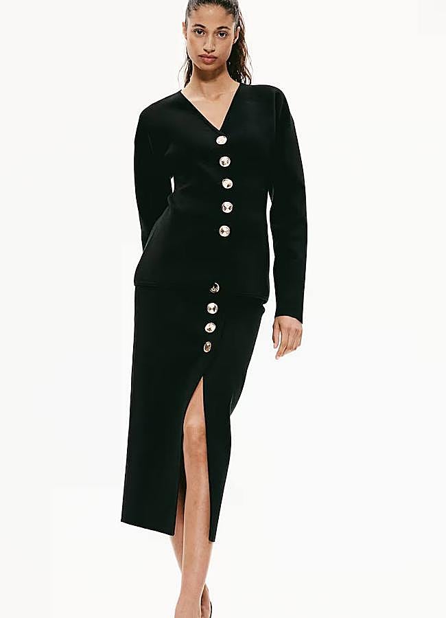 Imagen - Falda midi de punto con botones dorados