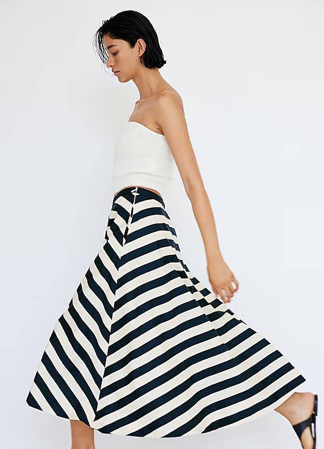 Imagen - Falda con vuelo de popelín con estampado de rayas