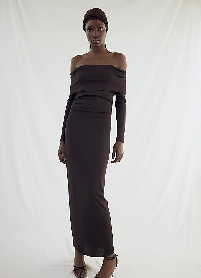 Imagen - Vestido midi de punto con escote bardot