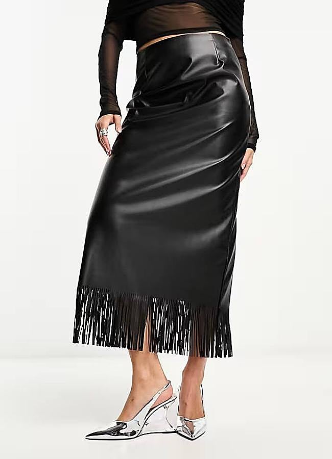 Imagen - Falda midi efecto piel con flecos