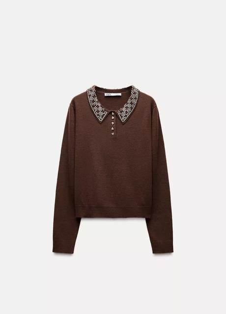 Imagen - Jersey marrón con detalles joya de Zara (35,99 euros)