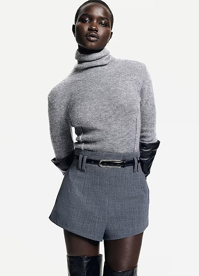 Imagen - Shorts de traje con tiro alto en gris