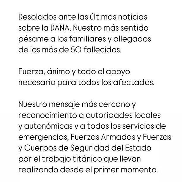 Comunicado oficial de los reyes Felipe y letizia en sus redes sociales. 