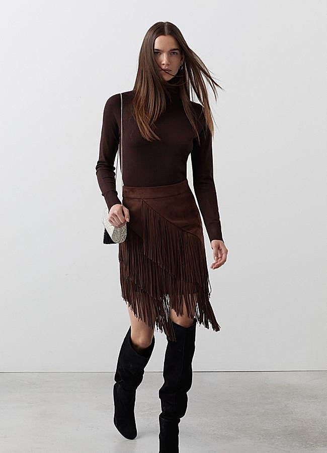 Imagen - Falda de antelina marrón con flecos