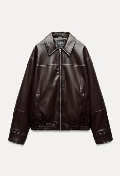 Imagen secundaria 2 - Falda midi estampada ZW Collection (29,95€)/ Jersey básico punto liso de Zara (22,95€)/ Chaqueta bomber efecto piel de Zara (39,95€)