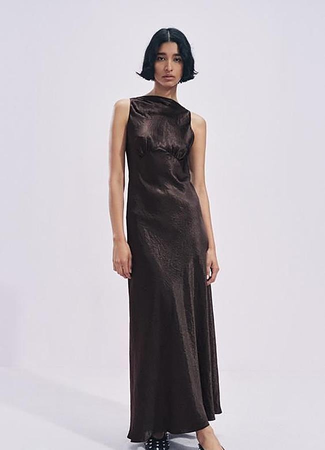 Imagen - Vestido marrón chocolate satinado