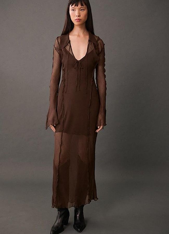 Imagen - Vestido marrón chocolate de volantes