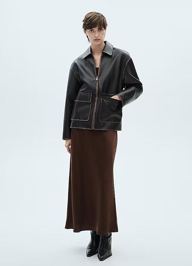 Imagen - Falda larga satinada en marrón chocolate