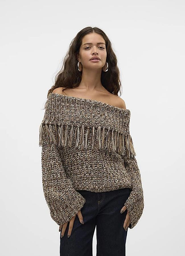 Imagen - Jersey de flecos con escote bardot