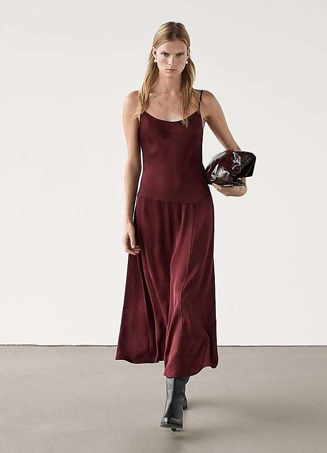 Imagen - Vestido midi lencero color burdeos