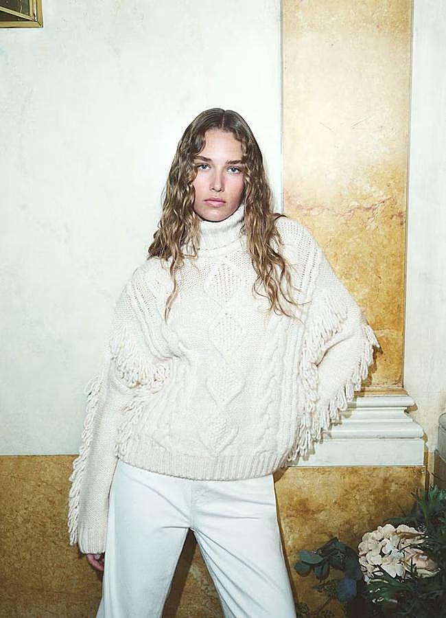 Imagen - Jersey de punto color crudo con flecos