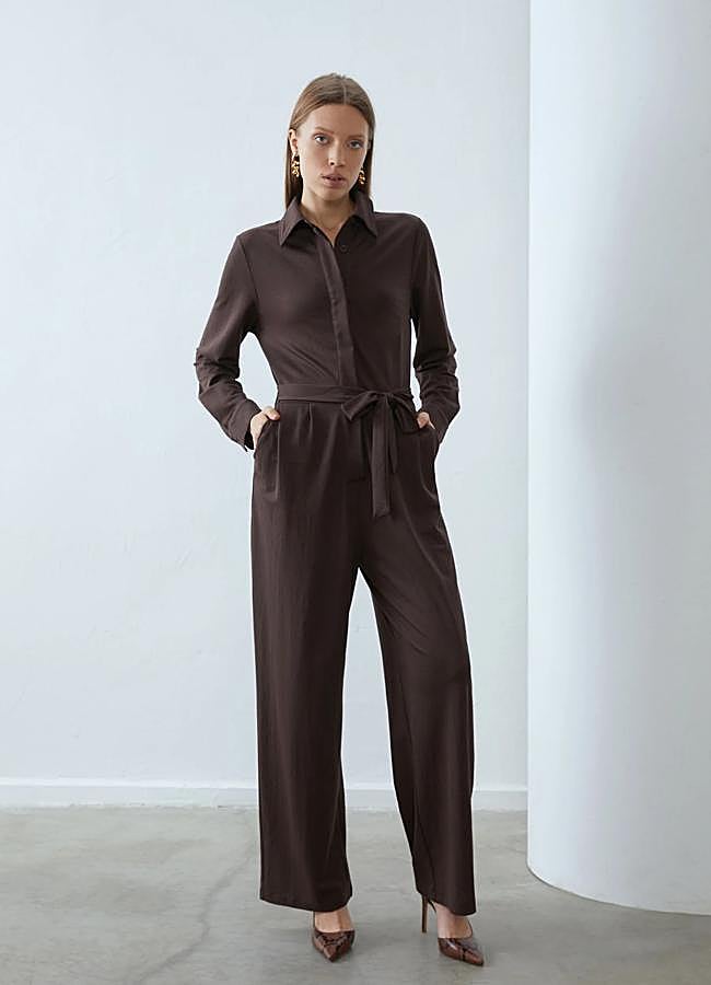 Imagen - Mono largo camisero marrón chocolate