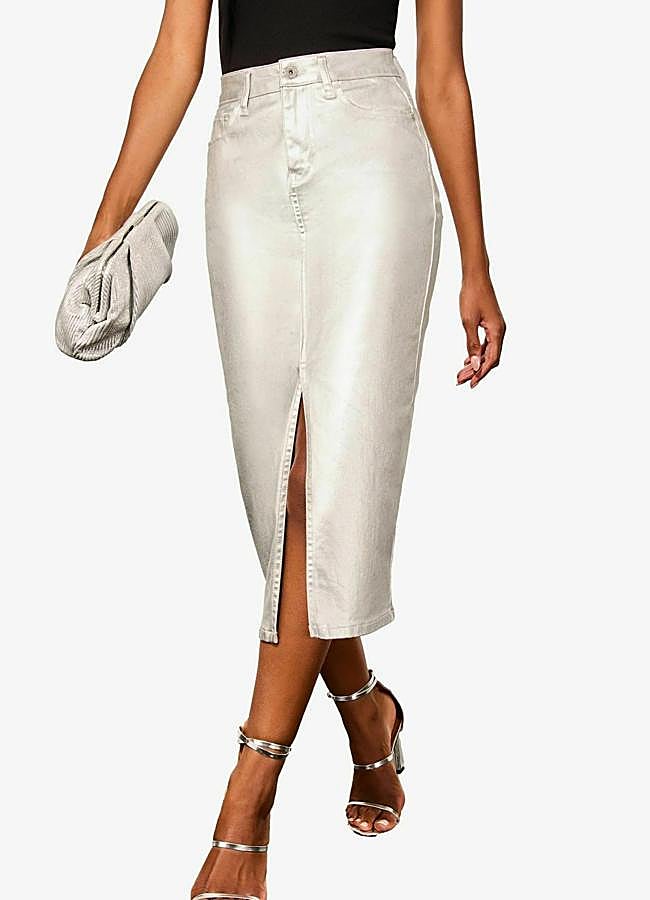 Imagen - Falda midi vaquera con efecto metalizado de Lipsy, 78 euros.